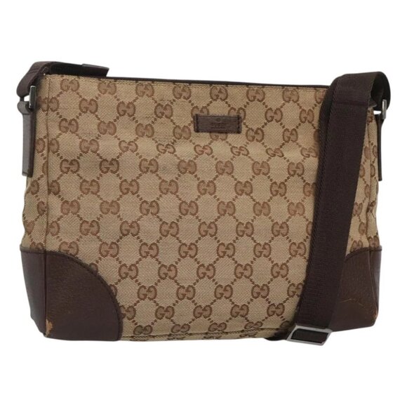 GUCCI GG Canvas Shoulder Bag Beige Silver - Picture 1 of 14